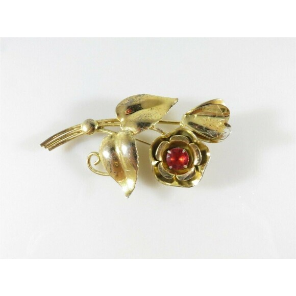 Unsigned Large Sterling Silver Gold Vermeil Pink Stone Floral Brooch - Picture 1 of 11